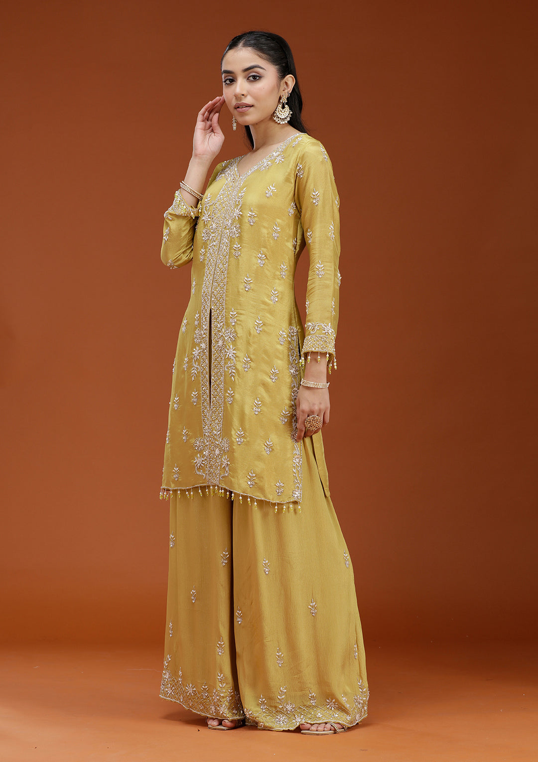 Yellow Cutdana Crepe Readymade Salwar Suit
