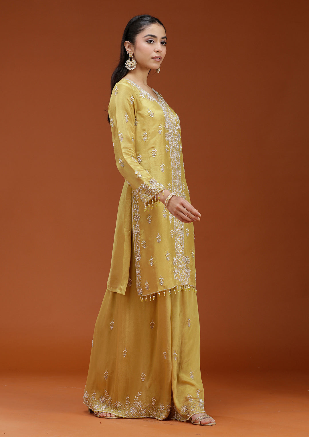 Yellow Cutdana Crepe Readymade Salwar Suit
