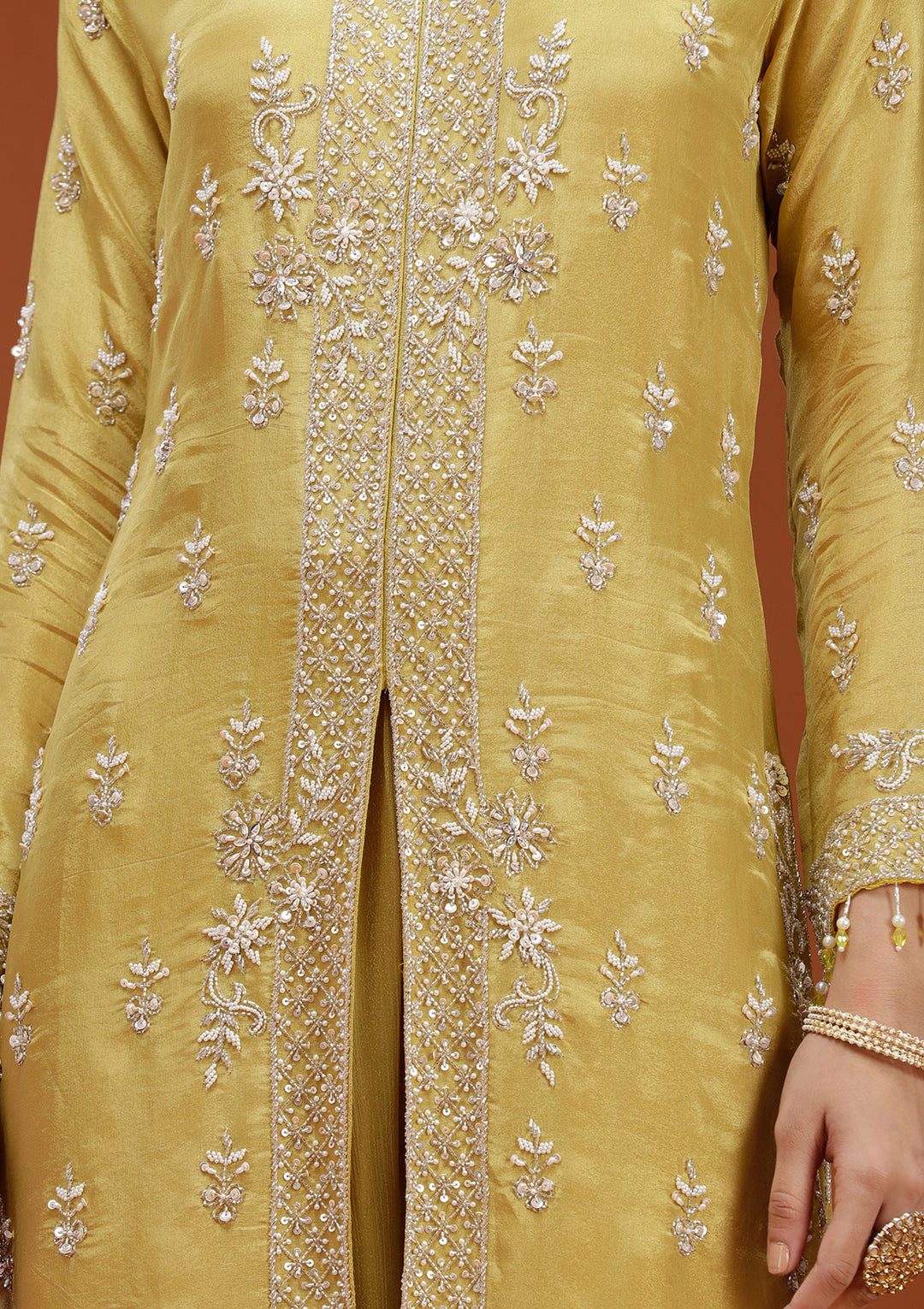 Yellow Cutdana Crepe Readymade Salwar Suit