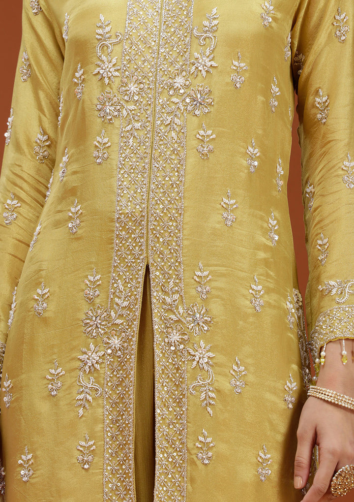 Yellow Cutdana Crepe Readymade Salwar Suit