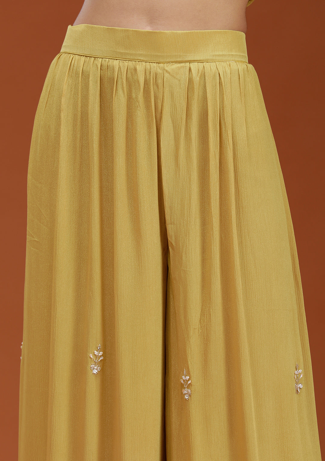 Yellow Cutdana Crepe Readymade Salwar Suit