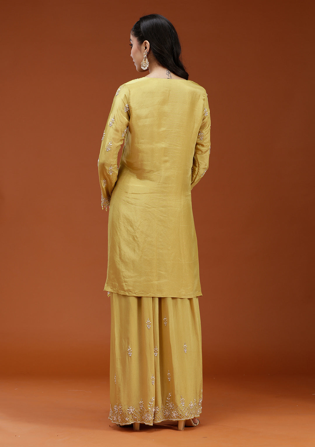Yellow Cutdana Crepe Readymade Salwar Suit