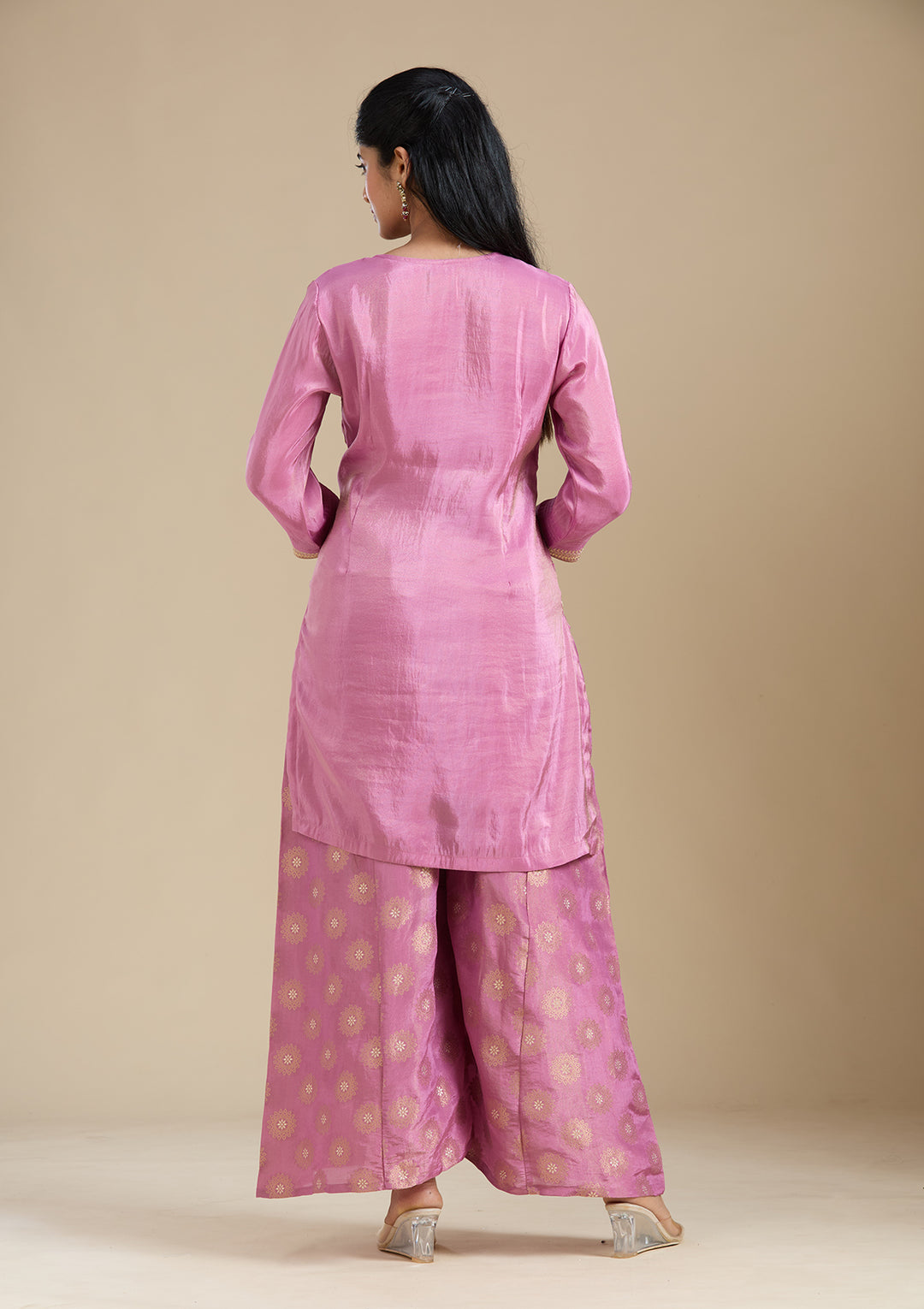 Dark Onion Pink Pitawork Tissue Readymade Salwar Suit
