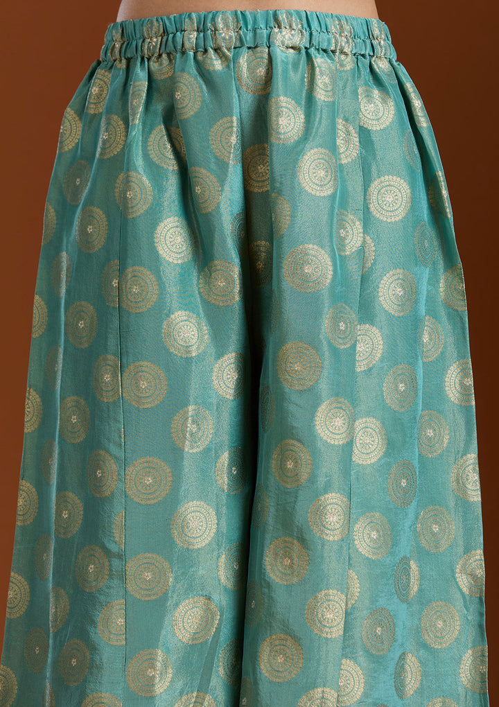 Sea Green Pitawork Tissue Readymade Salwar Suit