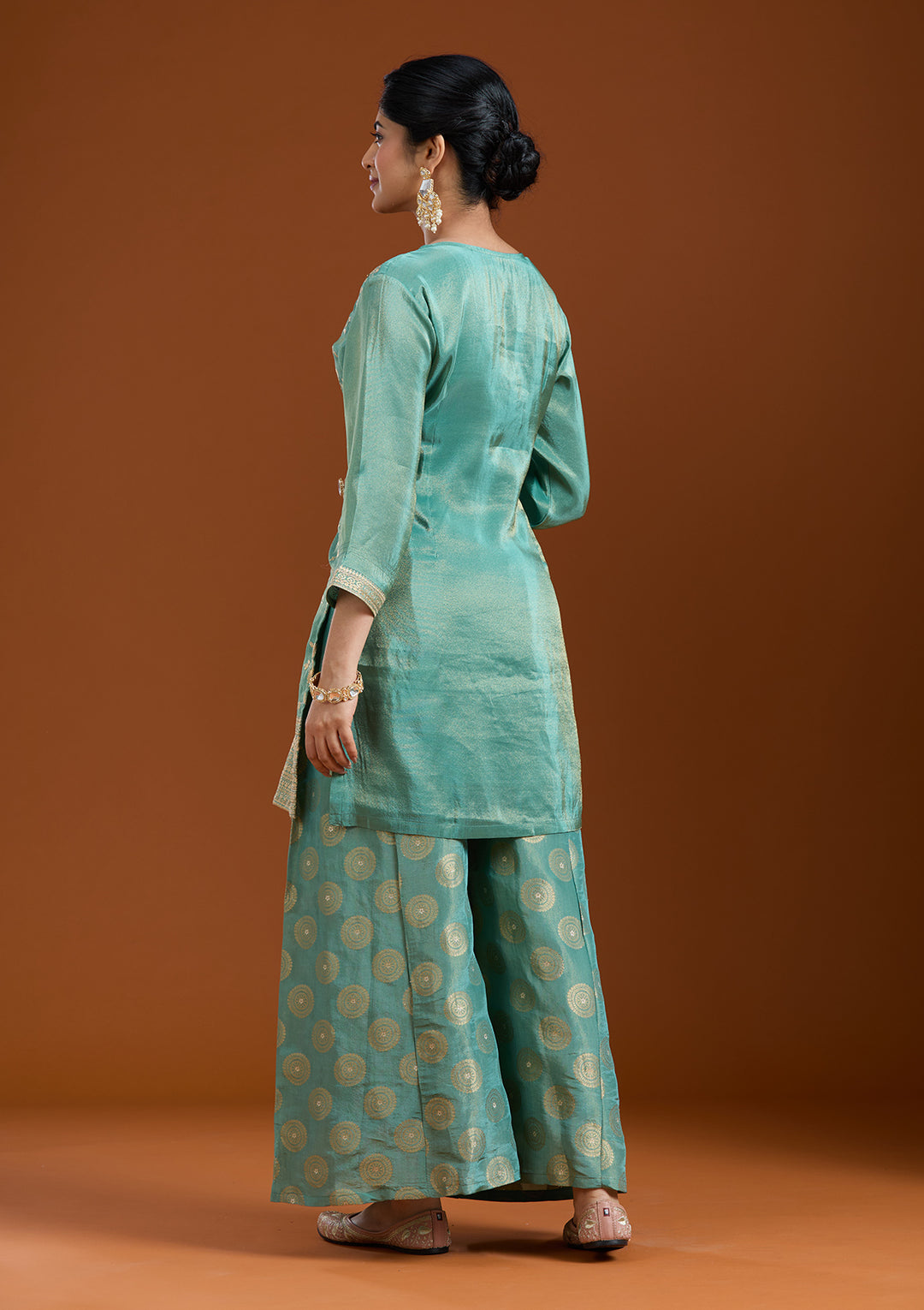 Sea Green Pitawork Tissue Readymade Salwar Suit