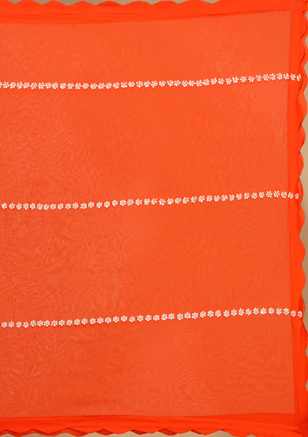 Rust Georgette Pearlwork Straight Kurta With Sharara And Dupatta