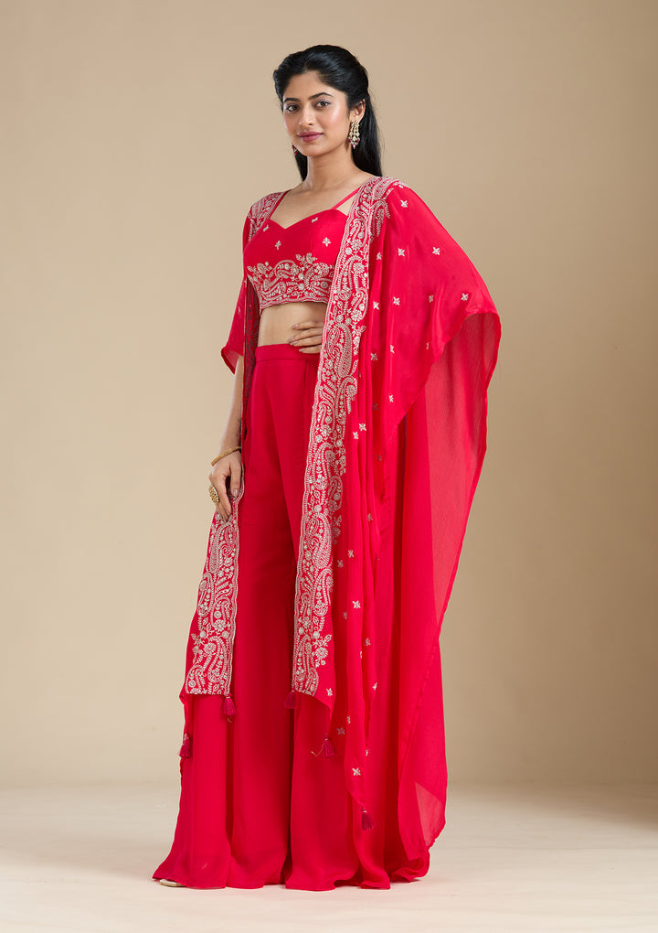 Rani Pink Zariwork (Gold) Chiffon Readymade Salwar Suit