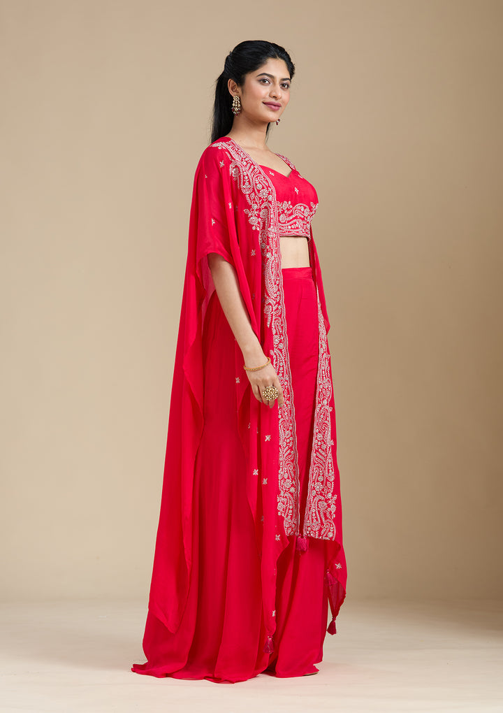 Rani Pink Zariwork (Gold) Chiffon Readymade Salwar Suit