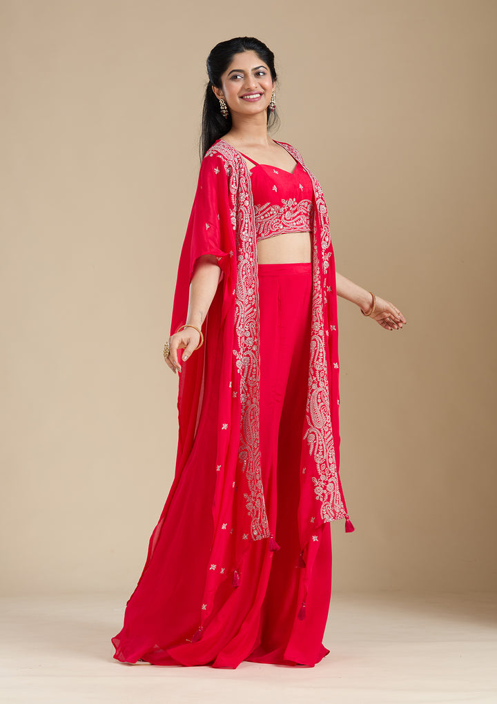 Rani Pink Zariwork (Gold) Chiffon Readymade Salwar Suit