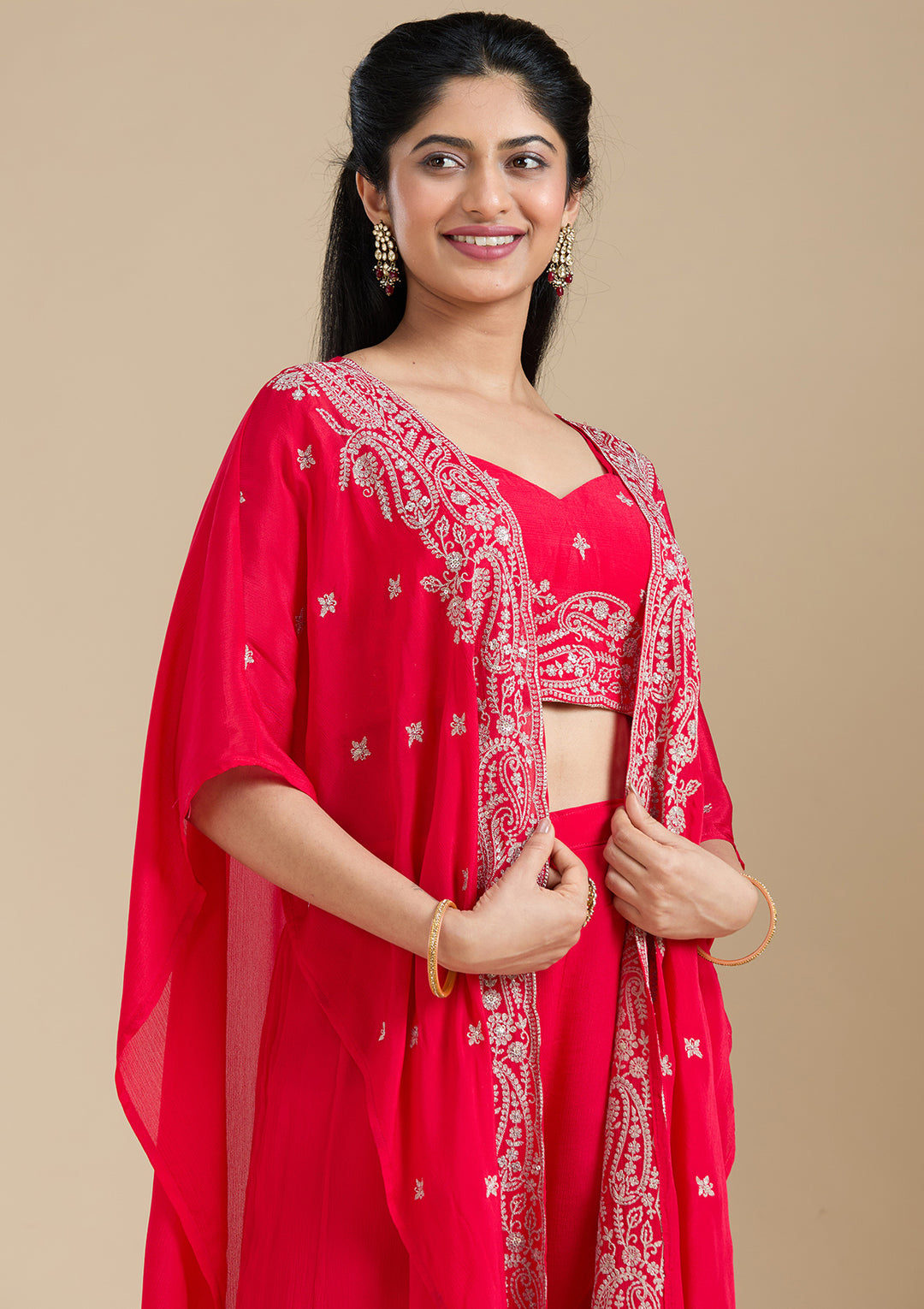 Rani Pink Zariwork (Gold) Chiffon Readymade Salwar Suit