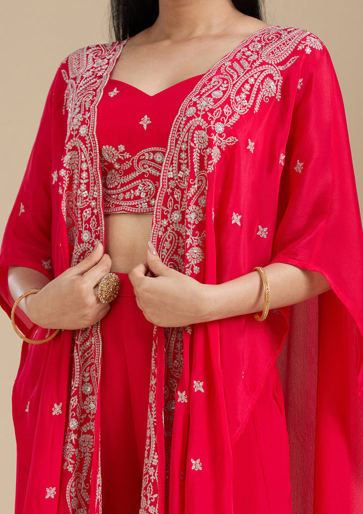 Rani Pink Zariwork (Gold) Chiffon Readymade Salwar Suit