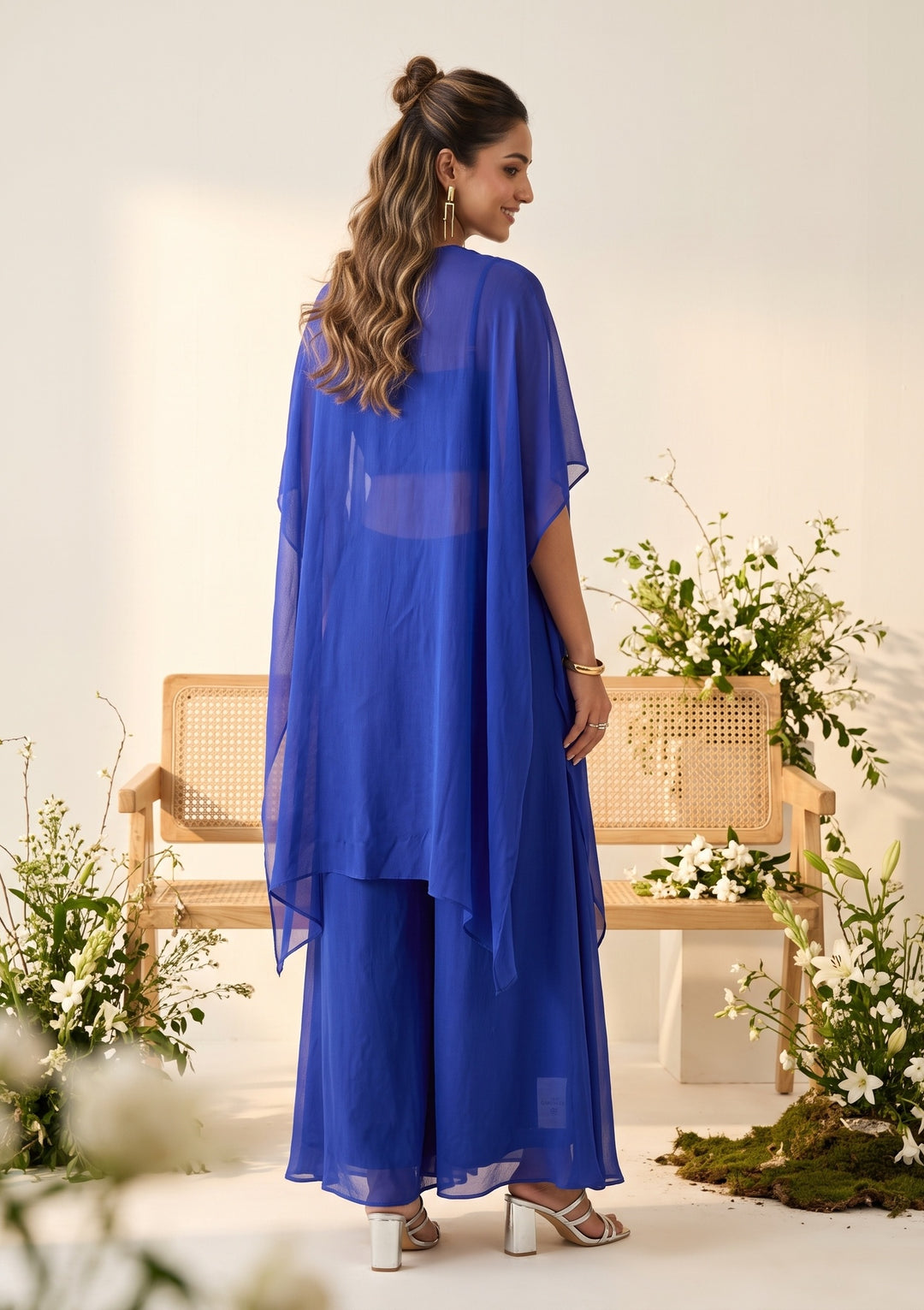 Royal Blue Zariwork (Gold) Chiffon Readymade Salwar Suit