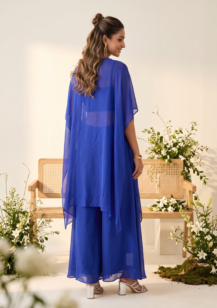 Royal Blue Zariwork (Gold) Chiffon Readymade Salwar Suit