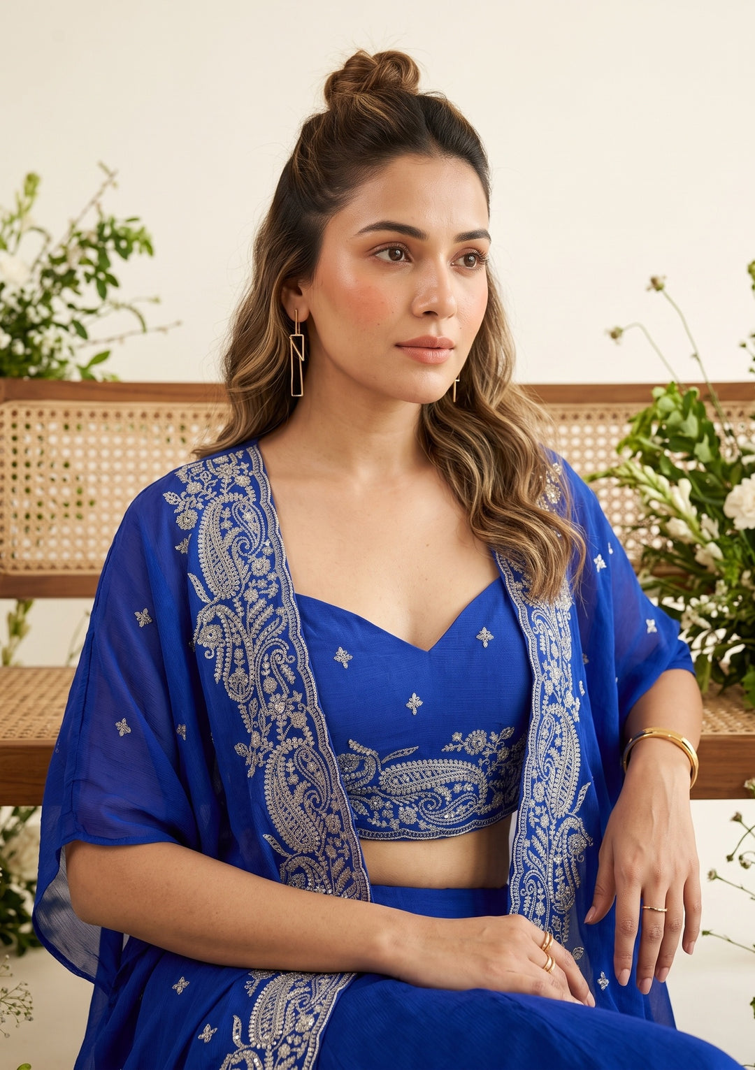 Royal Blue Zariwork (Gold) Chiffon Readymade Salwar Suit