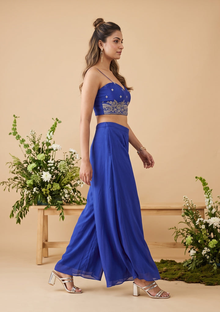Royal Blue Zariwork (Gold) Chiffon Readymade Salwar Suit