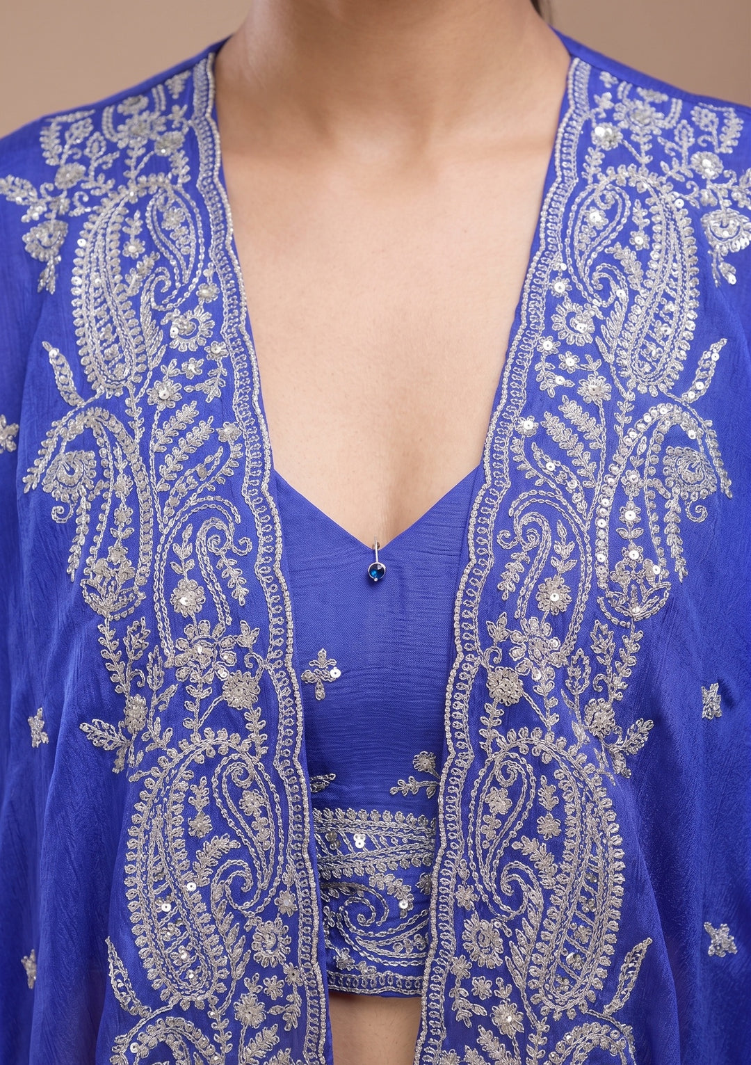 Royal Blue Zariwork (Gold) Chiffon Readymade Salwar Suit