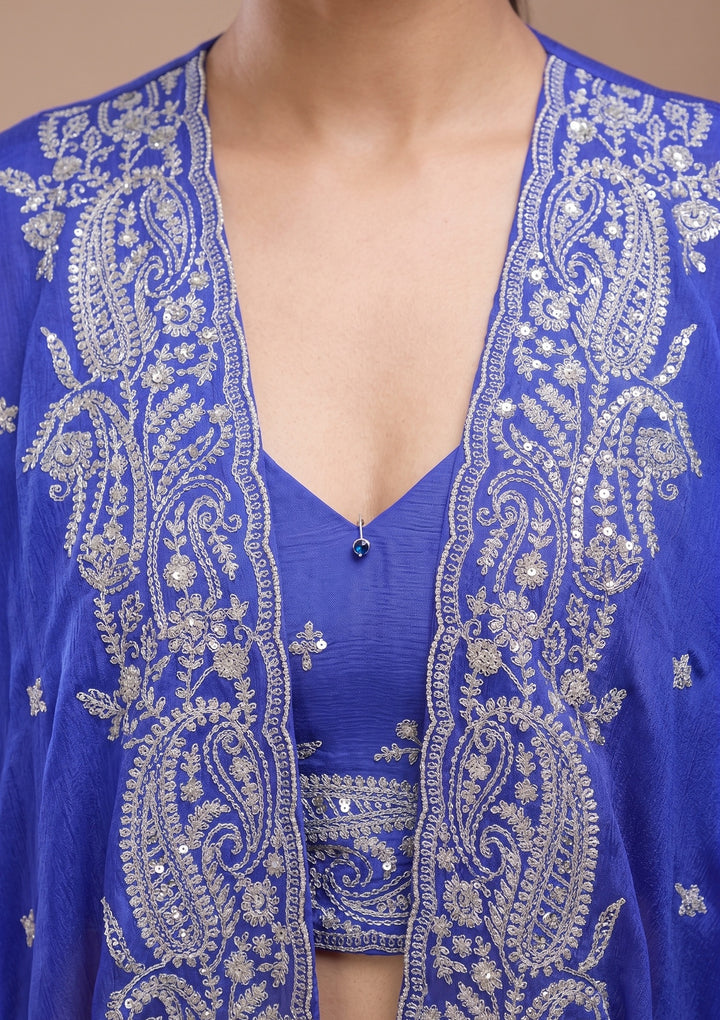 Royal Blue Zariwork (Gold) Chiffon Readymade Salwar Suit