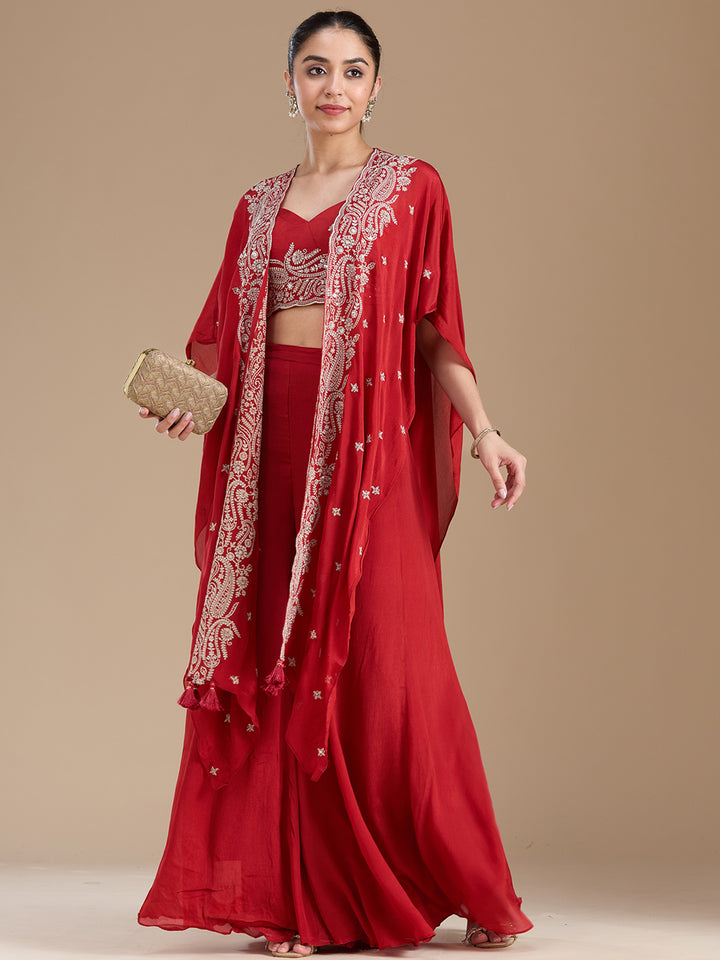 Rust Zariwork (Gold) Chiffon Readymade Salwar Suit