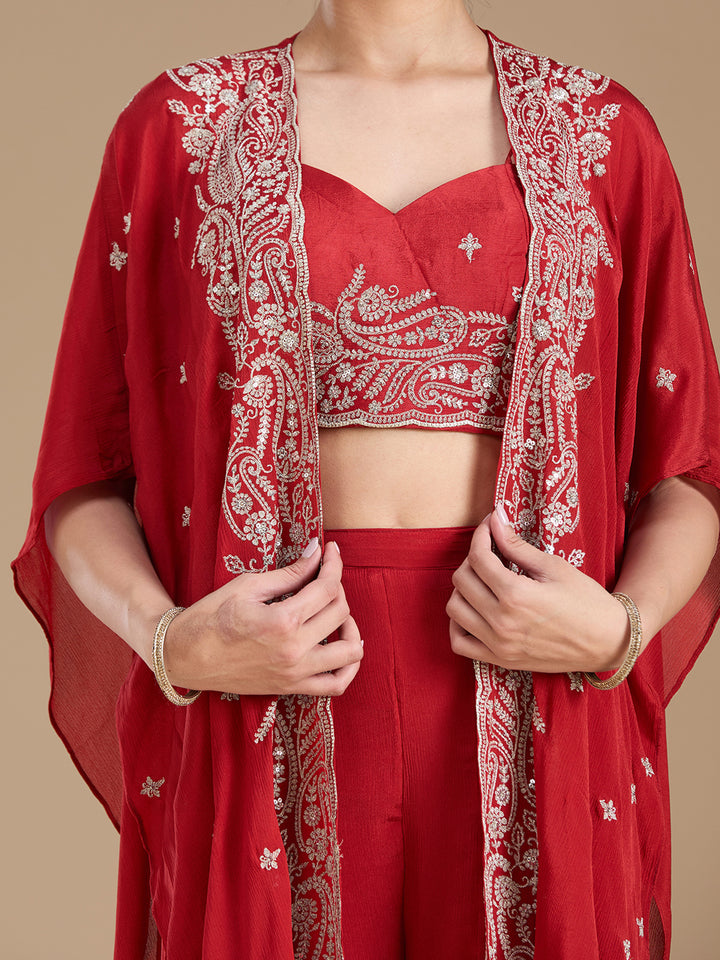 Rust Zariwork (Gold) Chiffon Readymade Salwar Suit