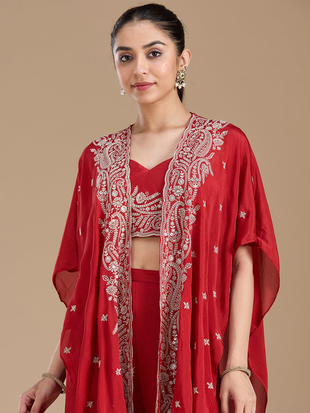 Rust Zariwork (Gold) Chiffon Readymade Salwar Suit