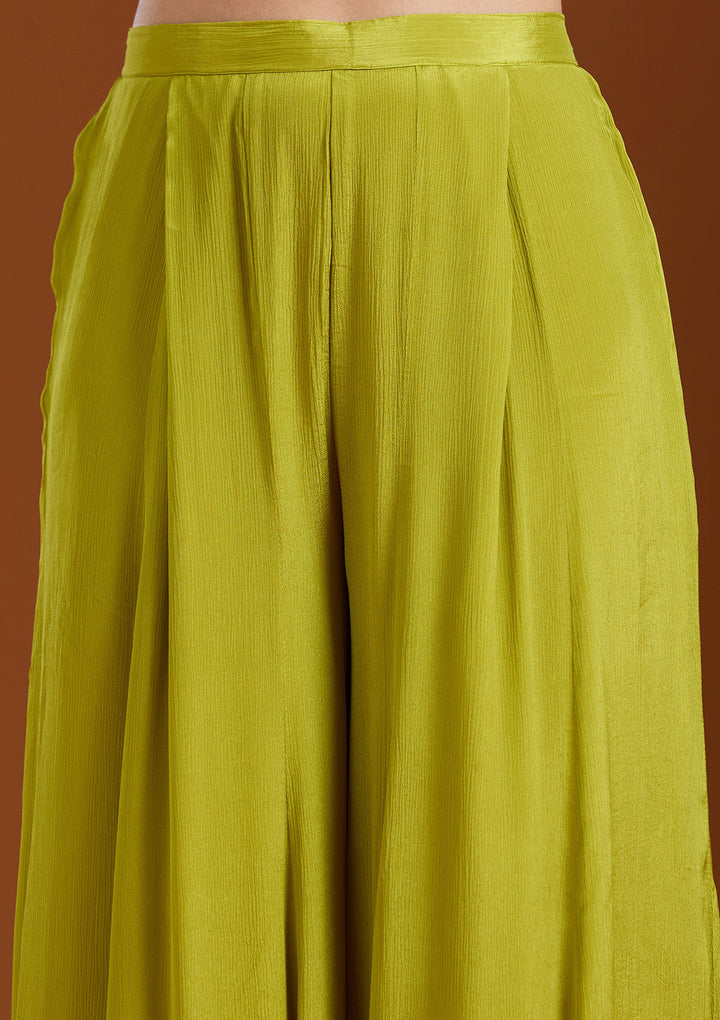 Mehandi Green Threadwork Chiffon Readymade Salwar Suit