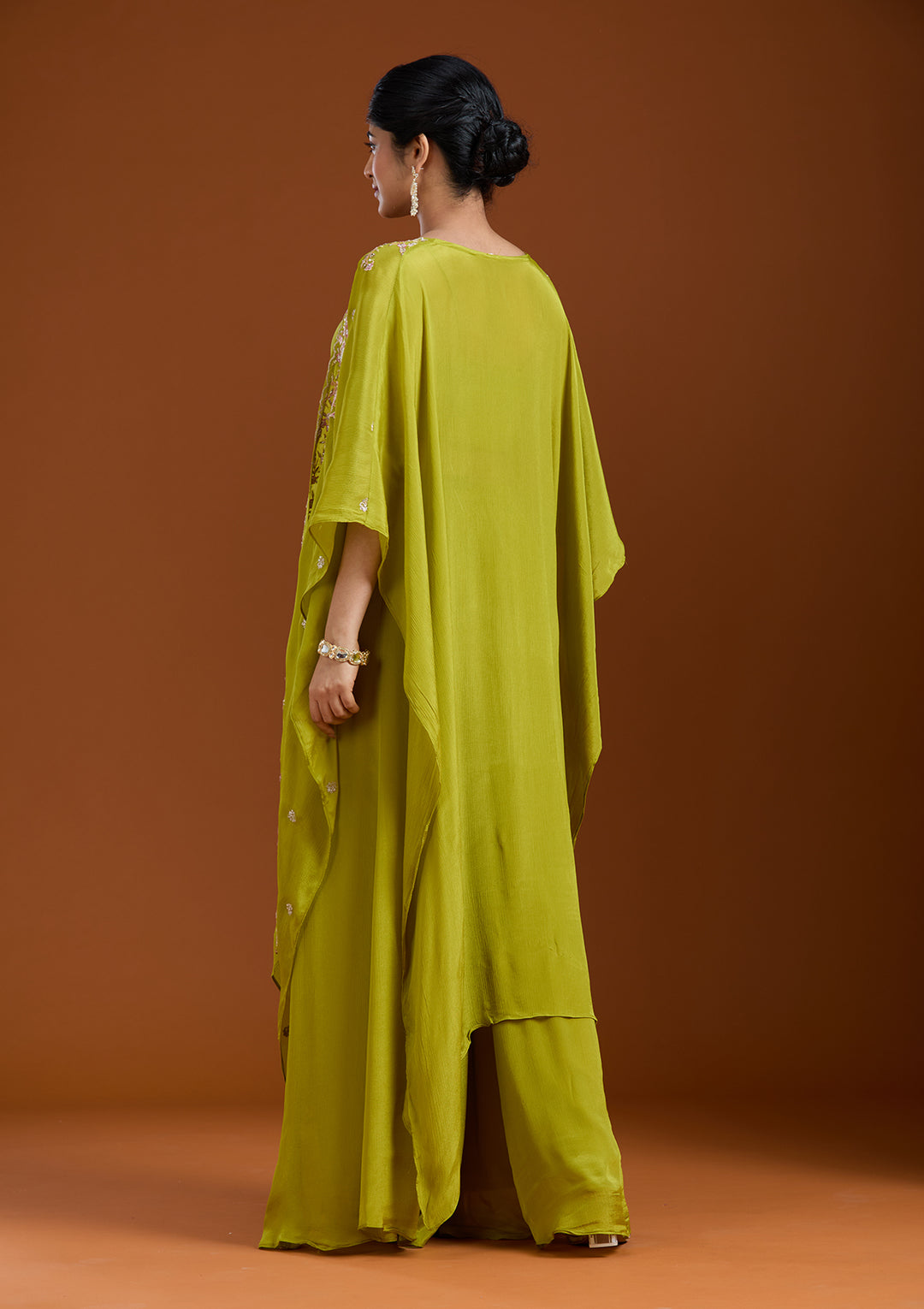 Mehandi Green Threadwork Chiffon Readymade Salwar Suit