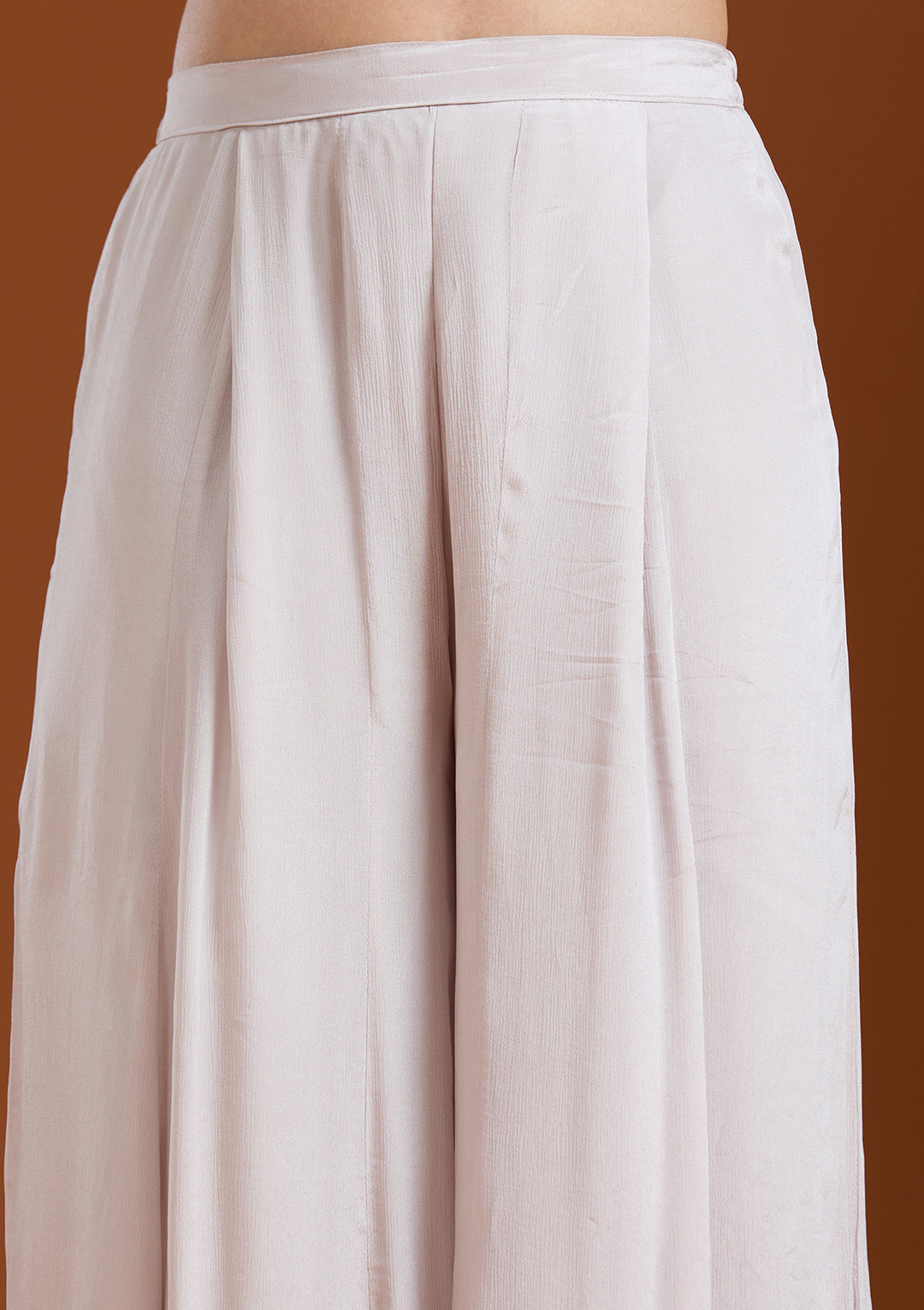 Off White Chinon Threadwork Jacket Kurta With Palazzo And Dupatta