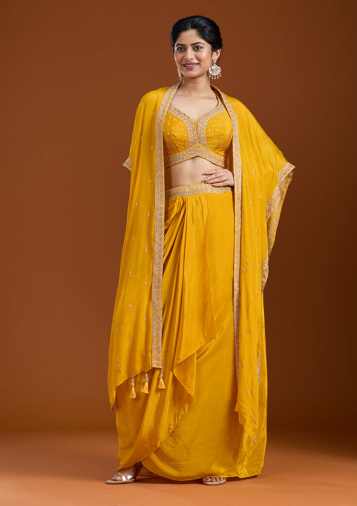 Yellow Zariwork (Gold) Chiffon Readymade Salwar Suit