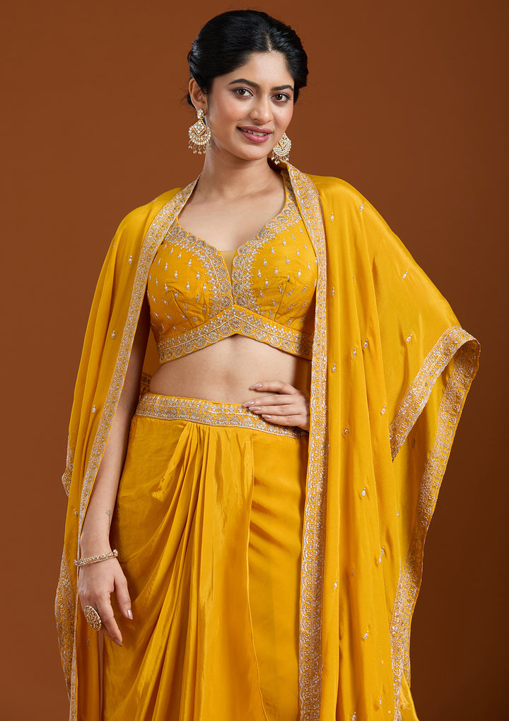 Yellow Zariwork (Gold) Chiffon Readymade Salwar Suit