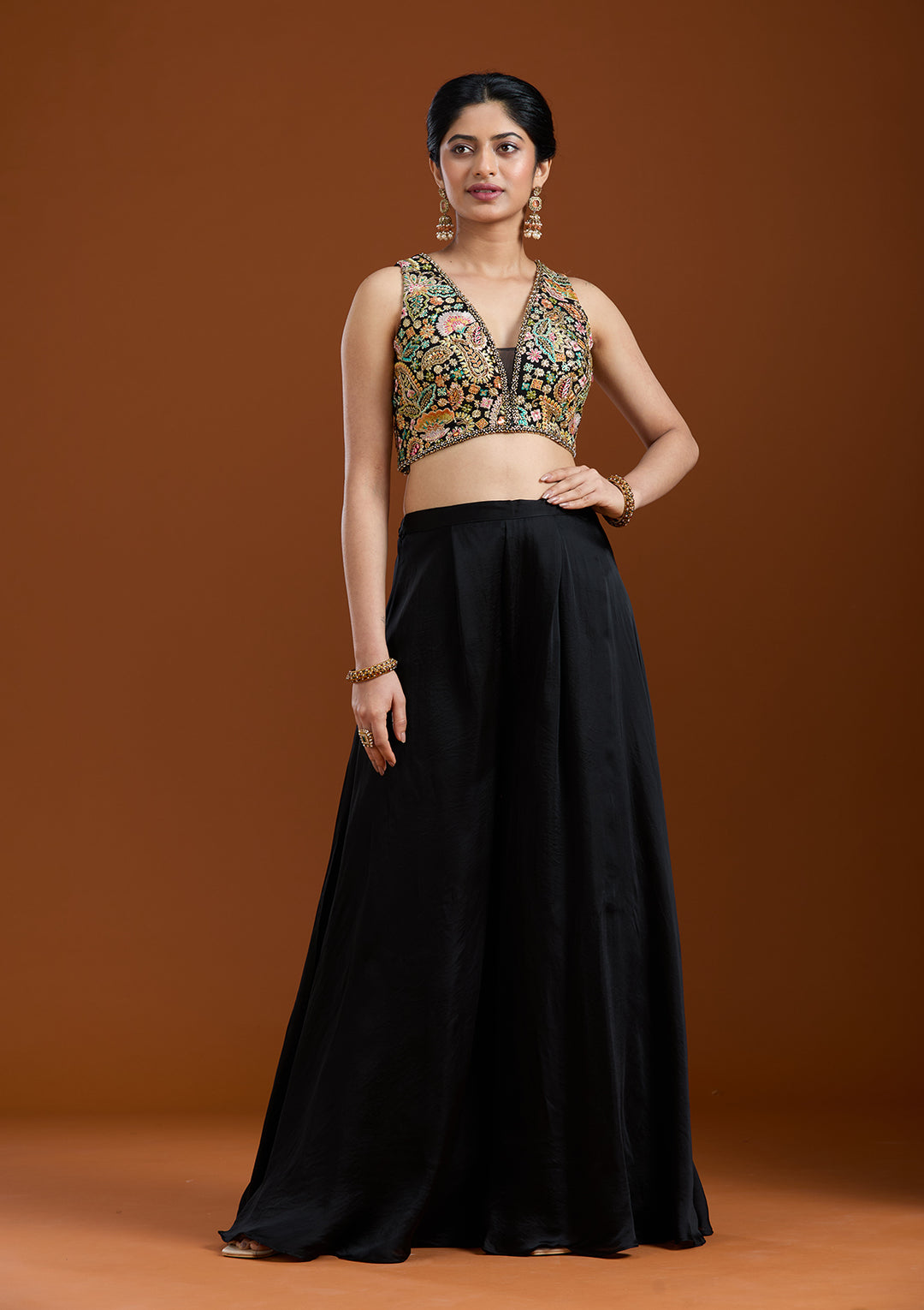 Black Cutdana Crepe Readymade Salwar Suit