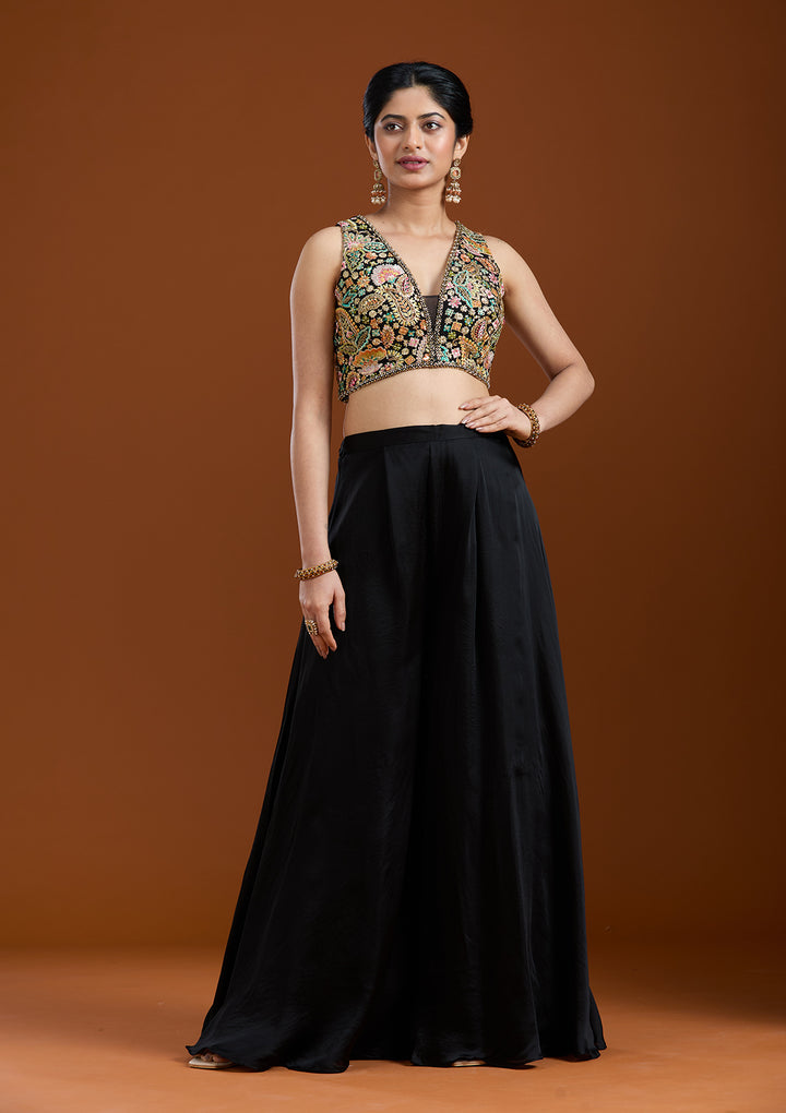 Black Cutdana Crepe Readymade Salwar Suit