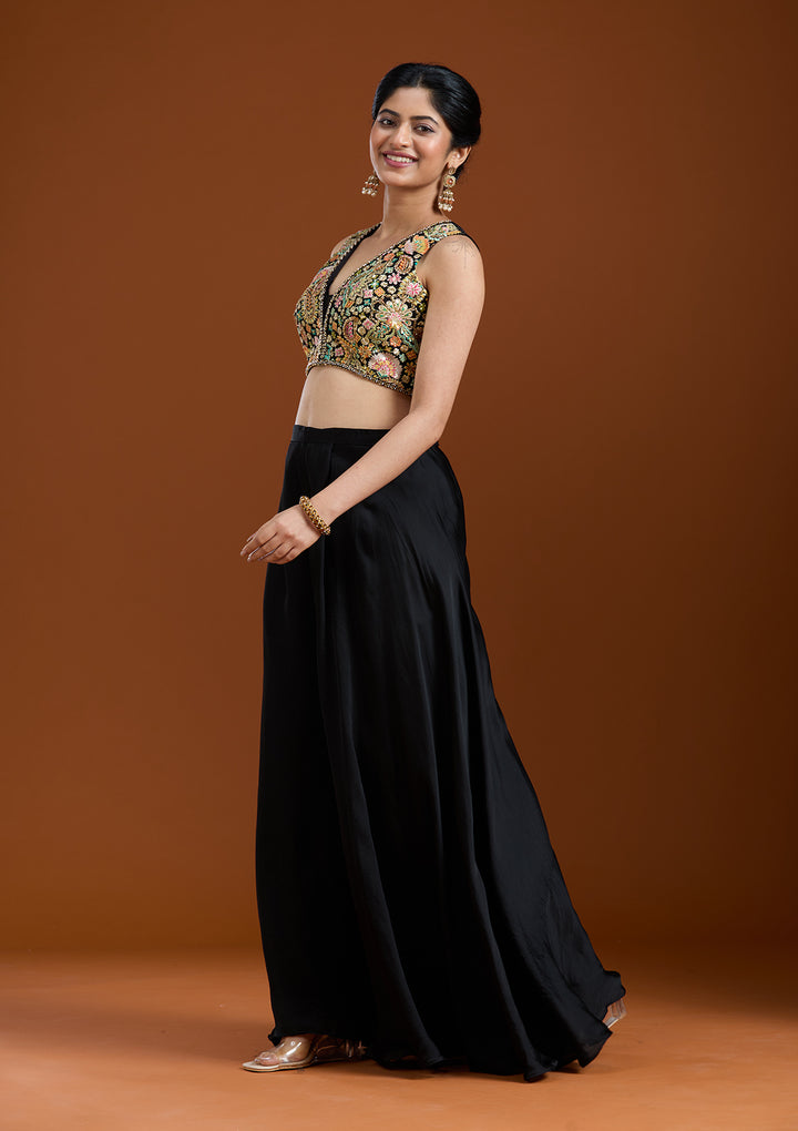 Black Cutdana Crepe Readymade Salwar Suit