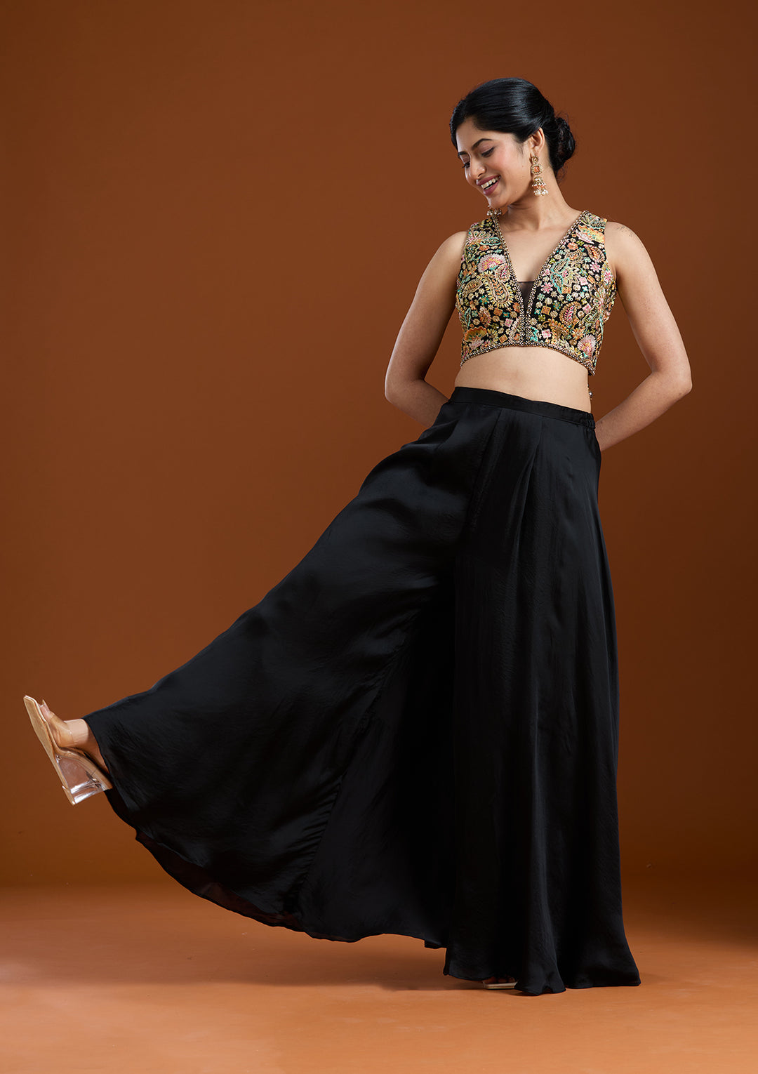 Black Cutdana Crepe Readymade Salwar Suit