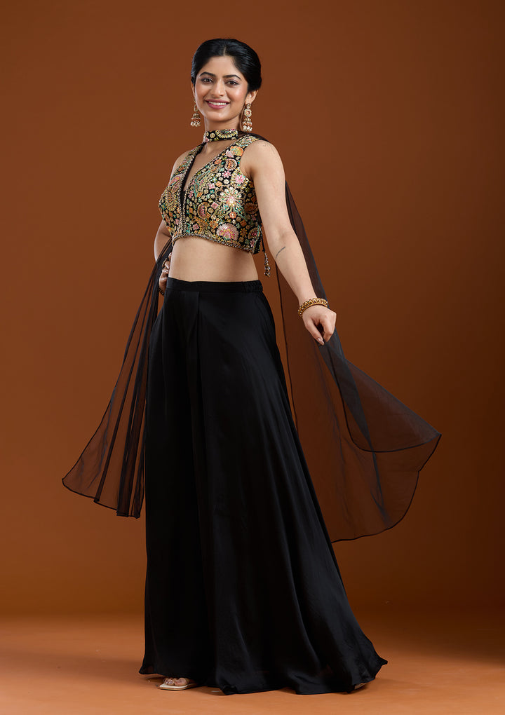 Black Cutdana Crepe Readymade Salwar Suit