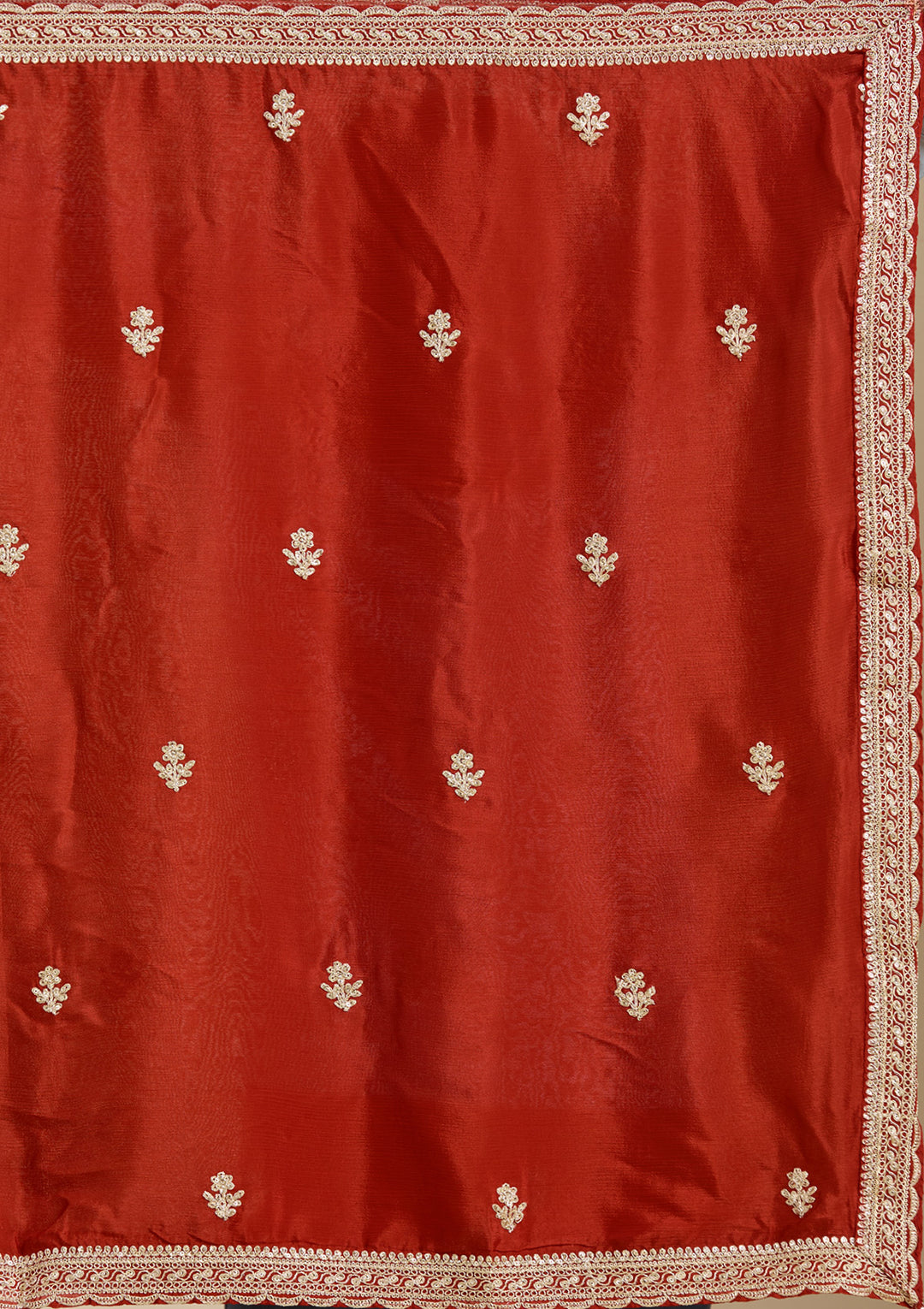 Rust Zariwork (Gold) Chiffon Readymade Salwar Suit