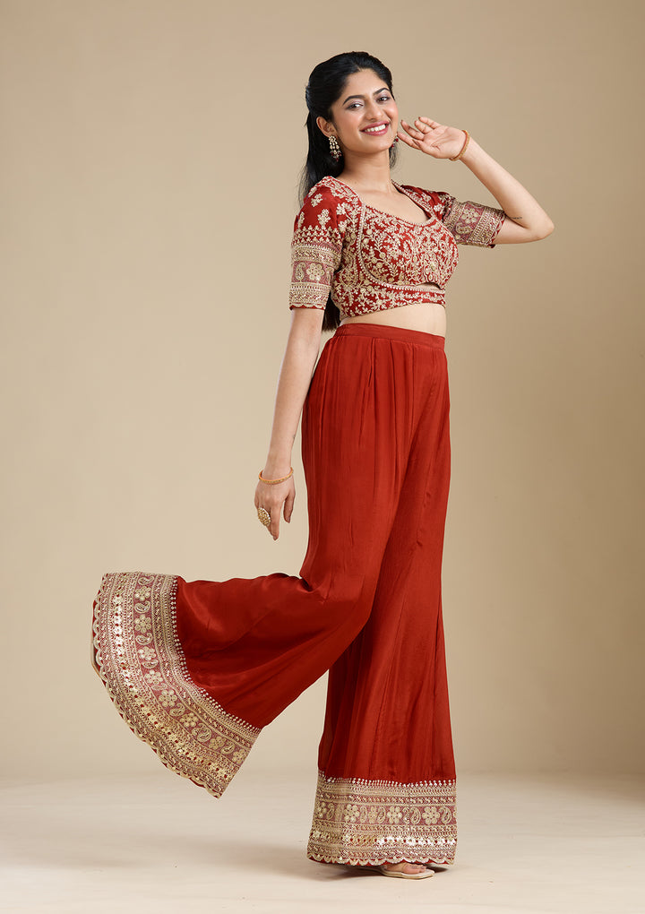 Rust Zariwork (Gold) Chiffon Readymade Salwar Suit