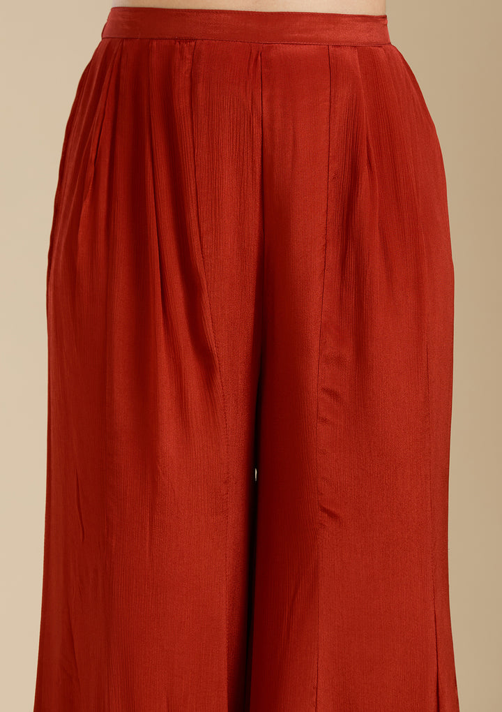 Rust Zariwork (Gold) Chiffon Readymade Salwar Suit