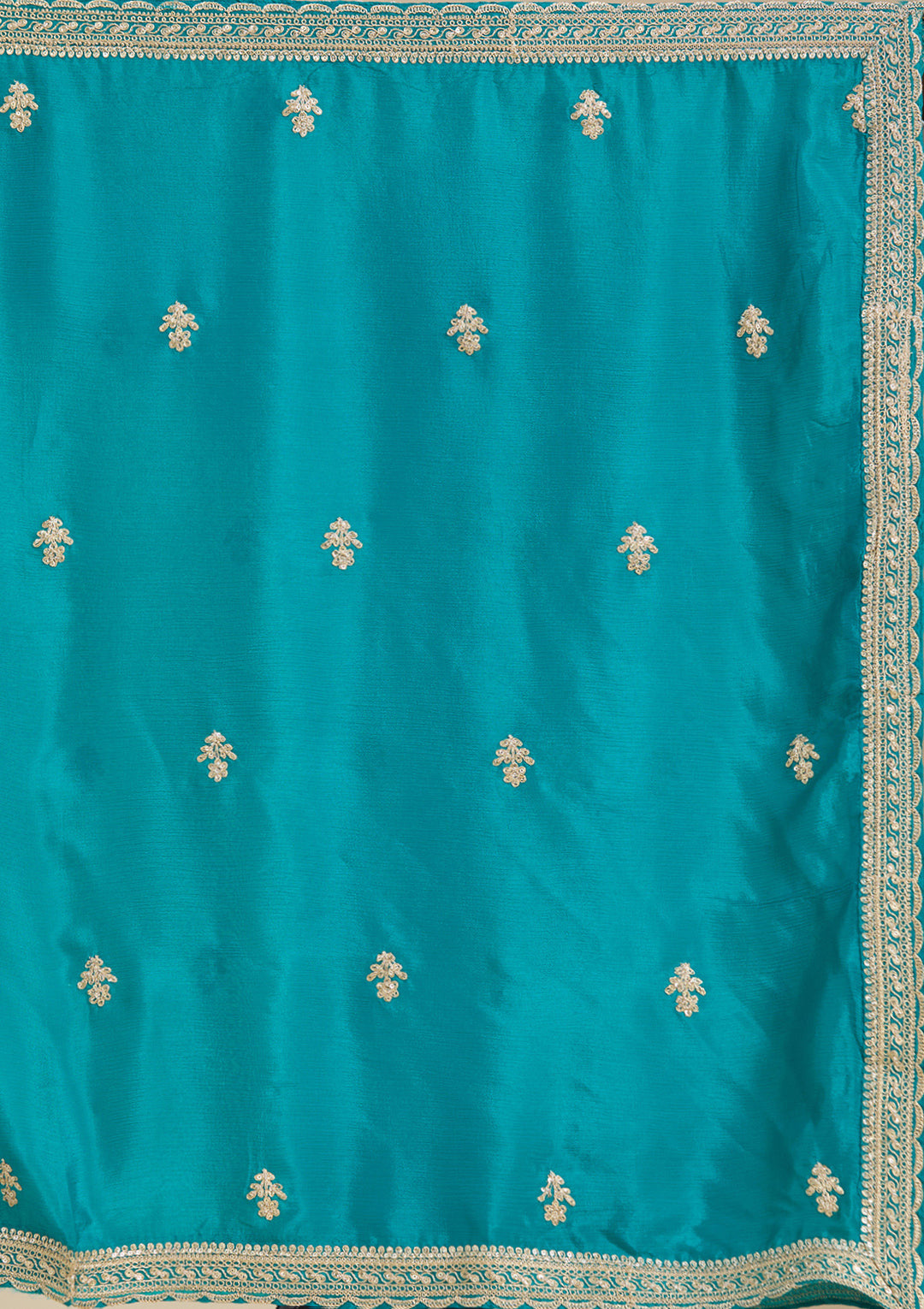 Turquoise Blue Zariwork (Gold) Chiffon Readymade Salwar Suit