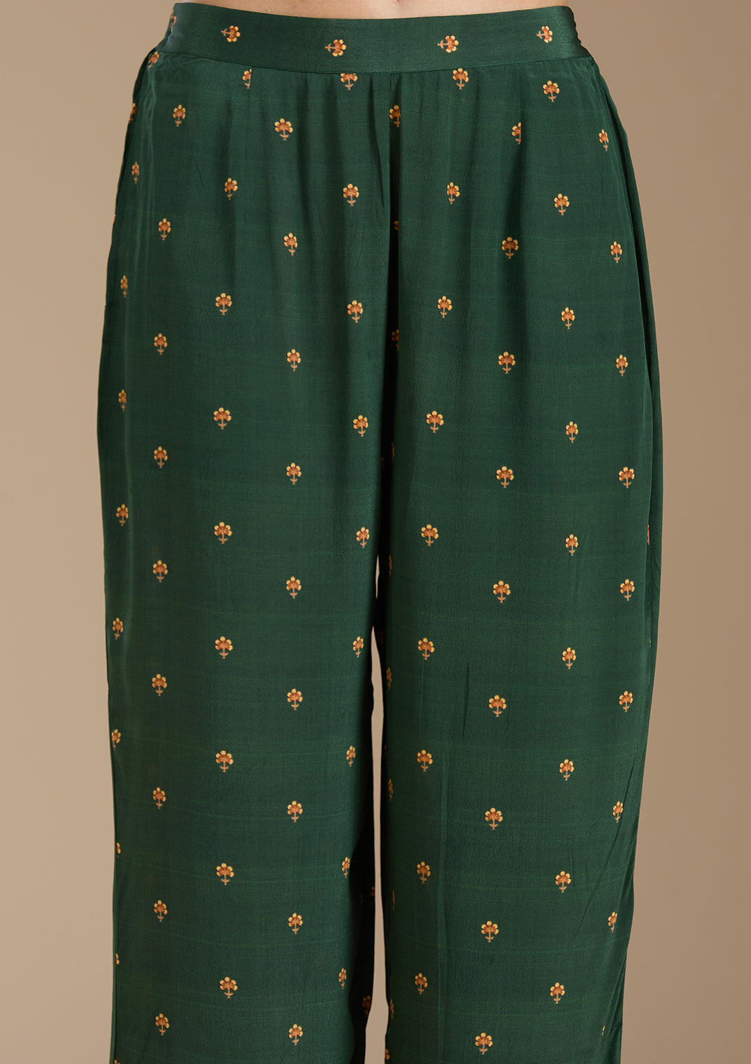 Teal Green Crepe Abstract Geometric High Low Kurta With Regular Pant And Dupatta