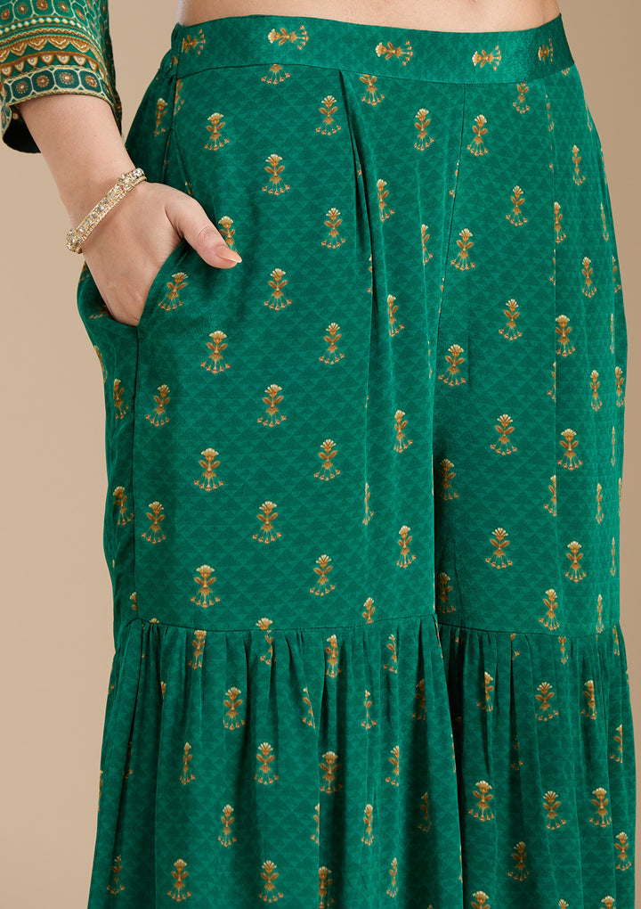 Teal Green Printed Crepe Readymade Salwar Suit
