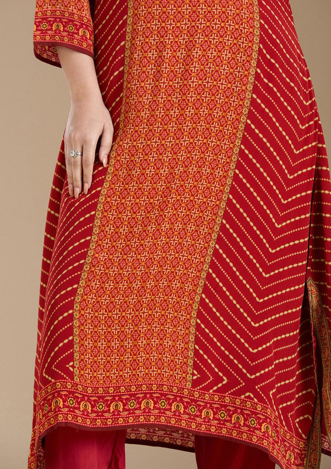 Orange Printed Crepe Readymade Salwar Suit