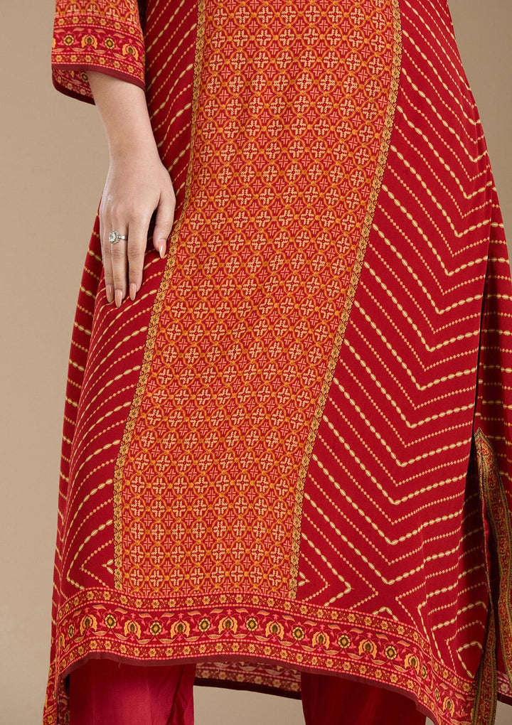 Orange Printed Crepe Readymade Salwar Suit