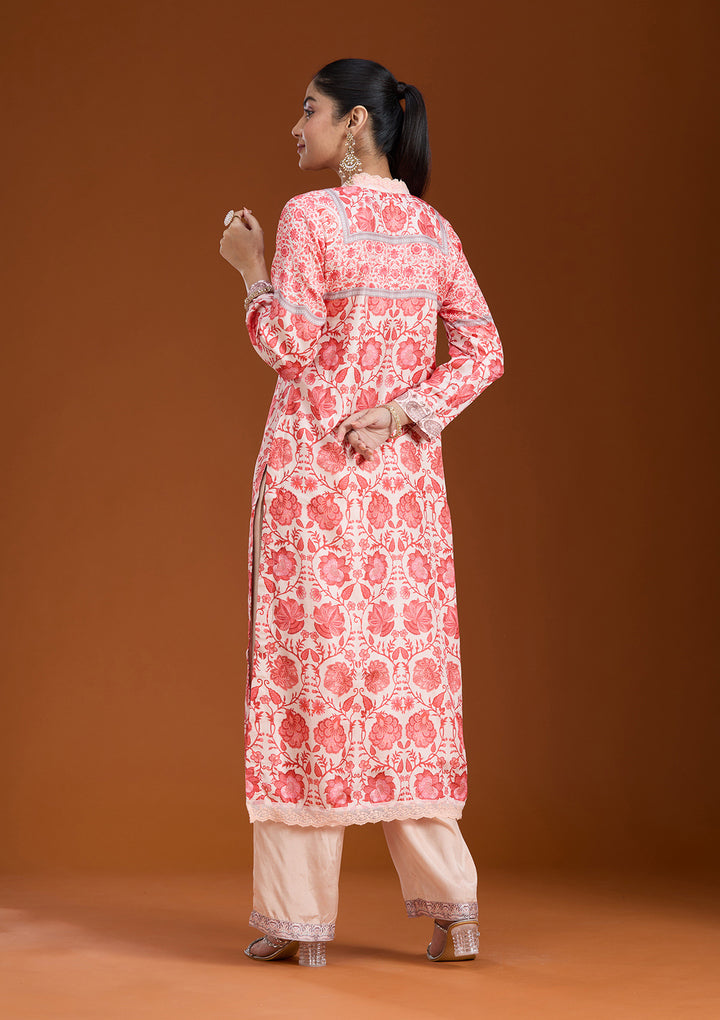 Beige Printed Crepe Readymade Salwar Suit