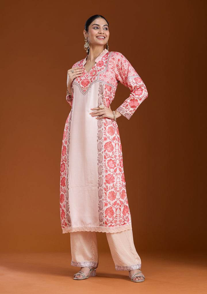 Beige Printed Crepe Readymade Salwar Suit