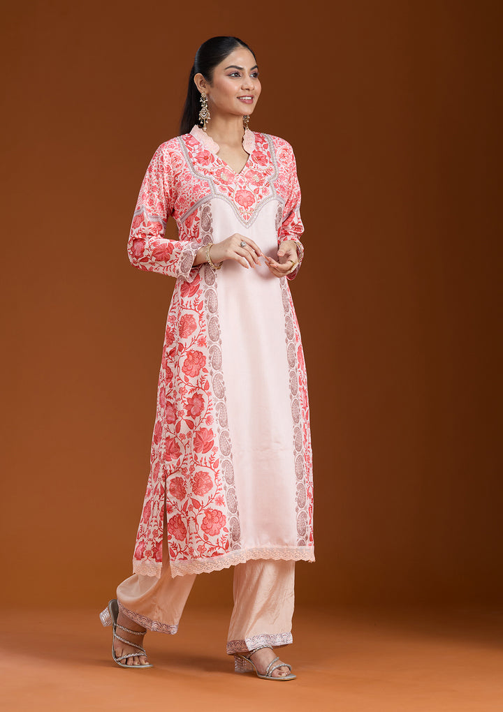 Beige Printed Crepe Readymade Salwar Suit