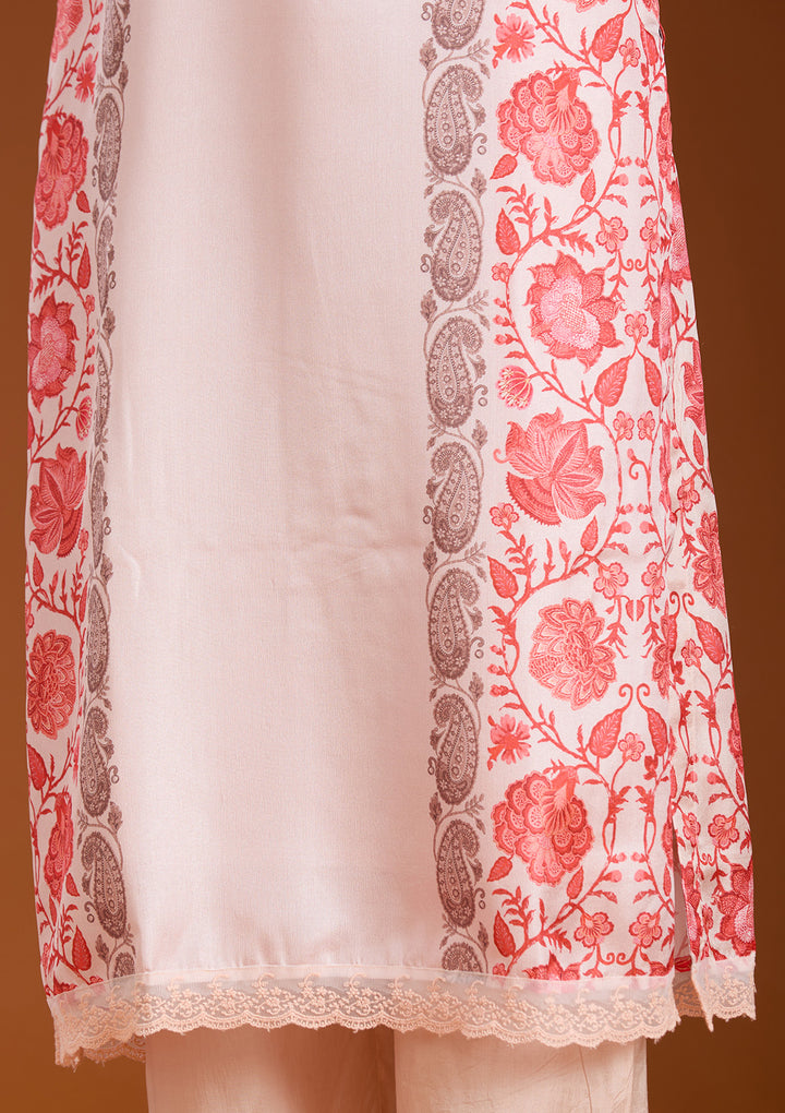 Beige Printed Crepe Readymade Salwar Suit