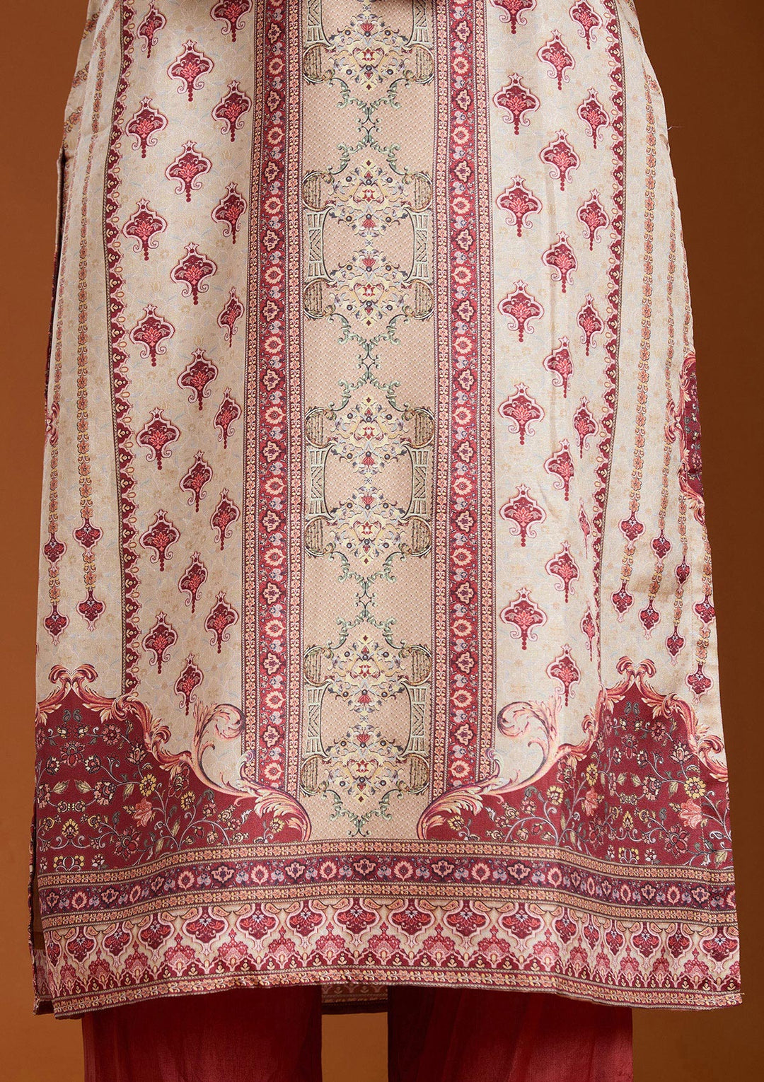 Beige Printed Crepe Readymade Salwar Suit