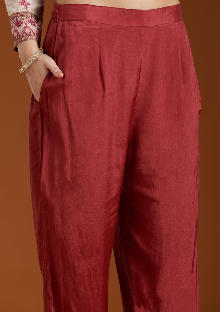 Beige Printed Crepe Readymade Salwar Suit