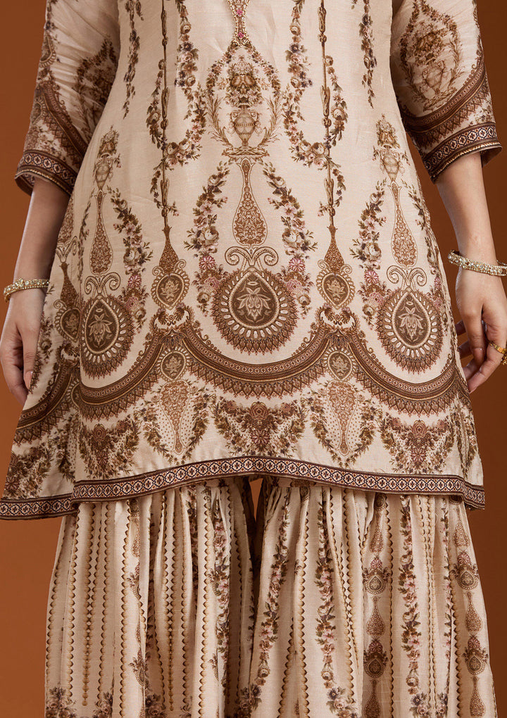 Off White Printed Crepe Readymade Salwar Suit
