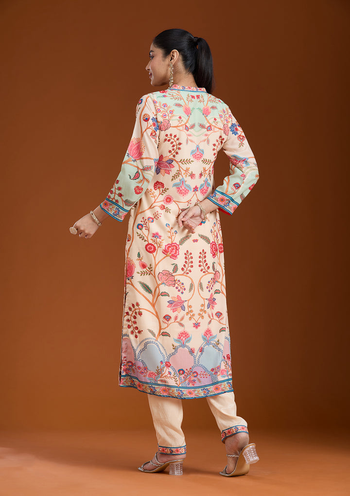 Beige Printed Crepe Readymade Salwar Suit